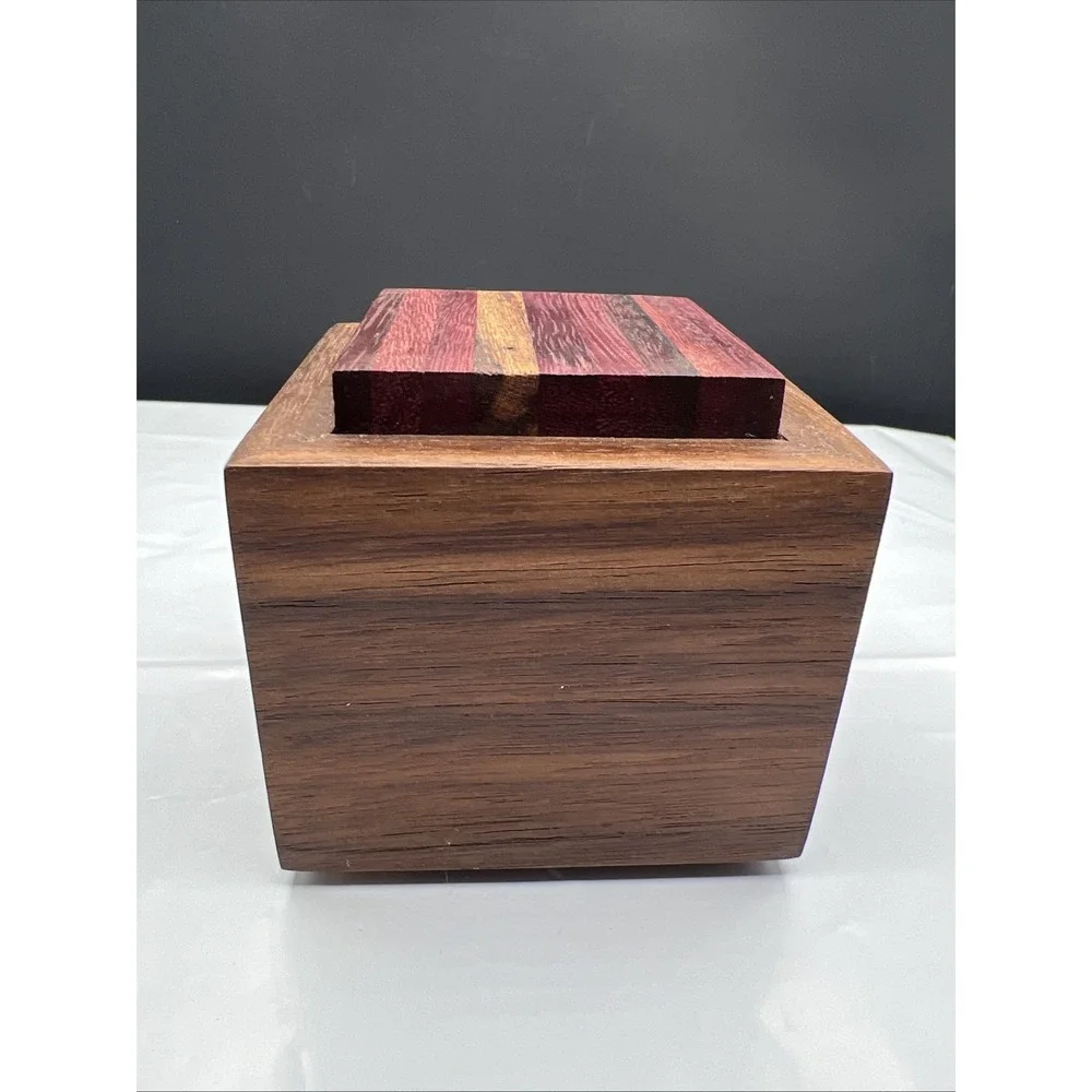 Artisan Handcrafted Wooden Box Signed Emily Johnson Purpleheart Walnut Cube 3.5
